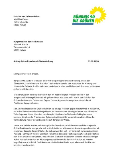 Antrag: Zukunftsweisende Wohnsiedlung Herksiepe Schillerstein